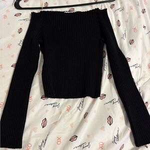 Black Off-Shoulder Ribbed Top